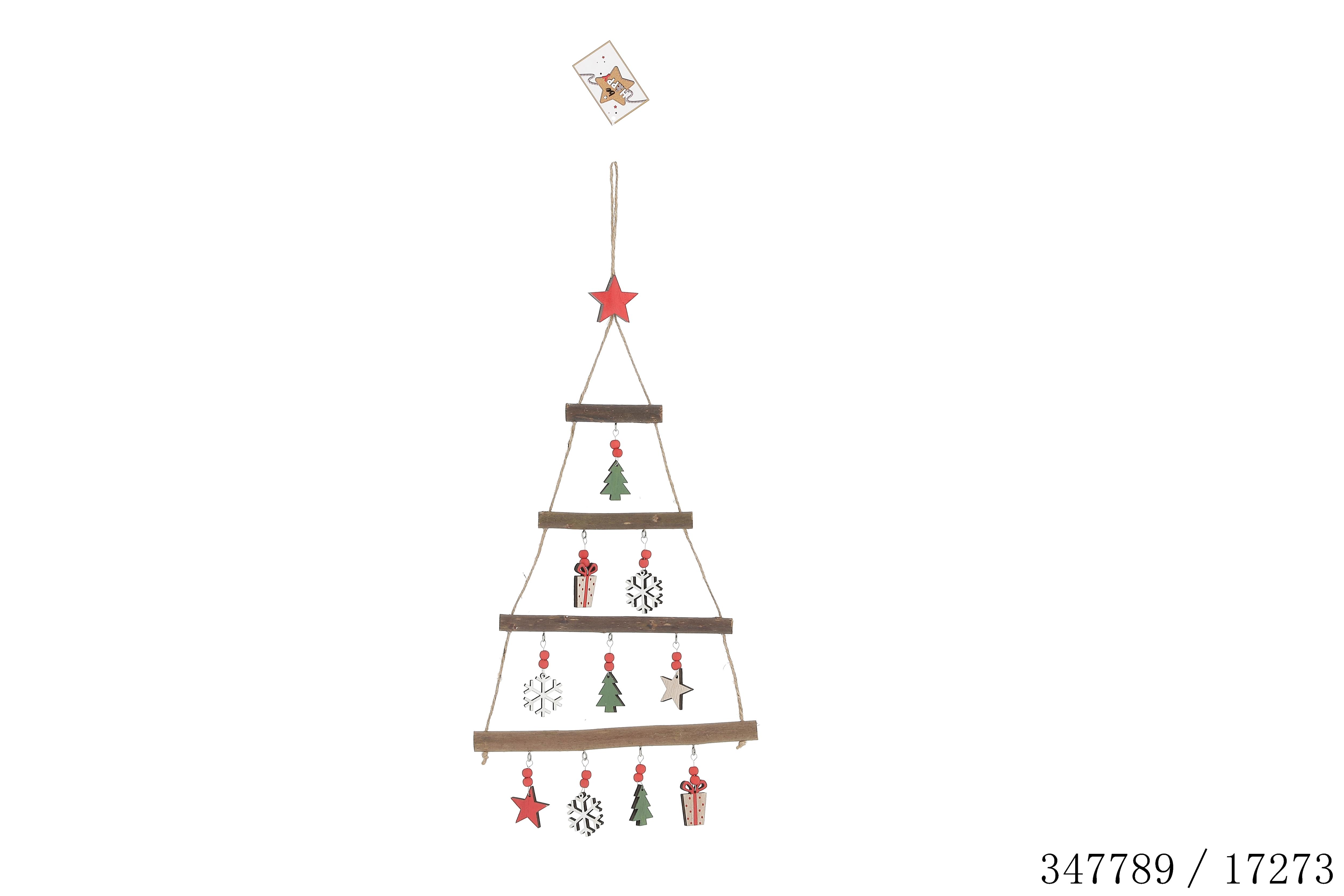 SUSPENSION SAPIN 22X1.5X51CM BOIS SUJETS DECORES