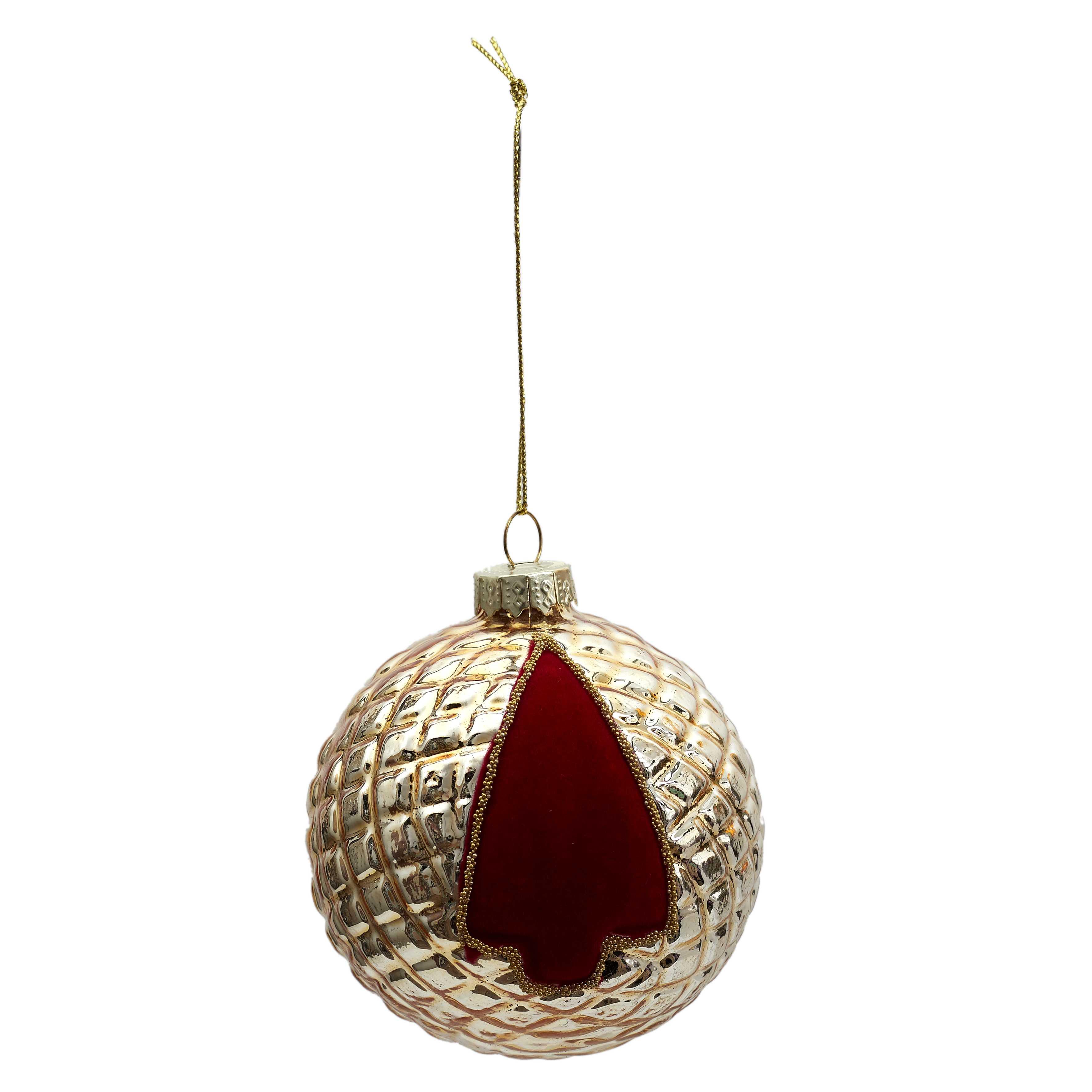 BOULE NOEL VERRE GAUFFRE SAPIN ROUGE 8CM