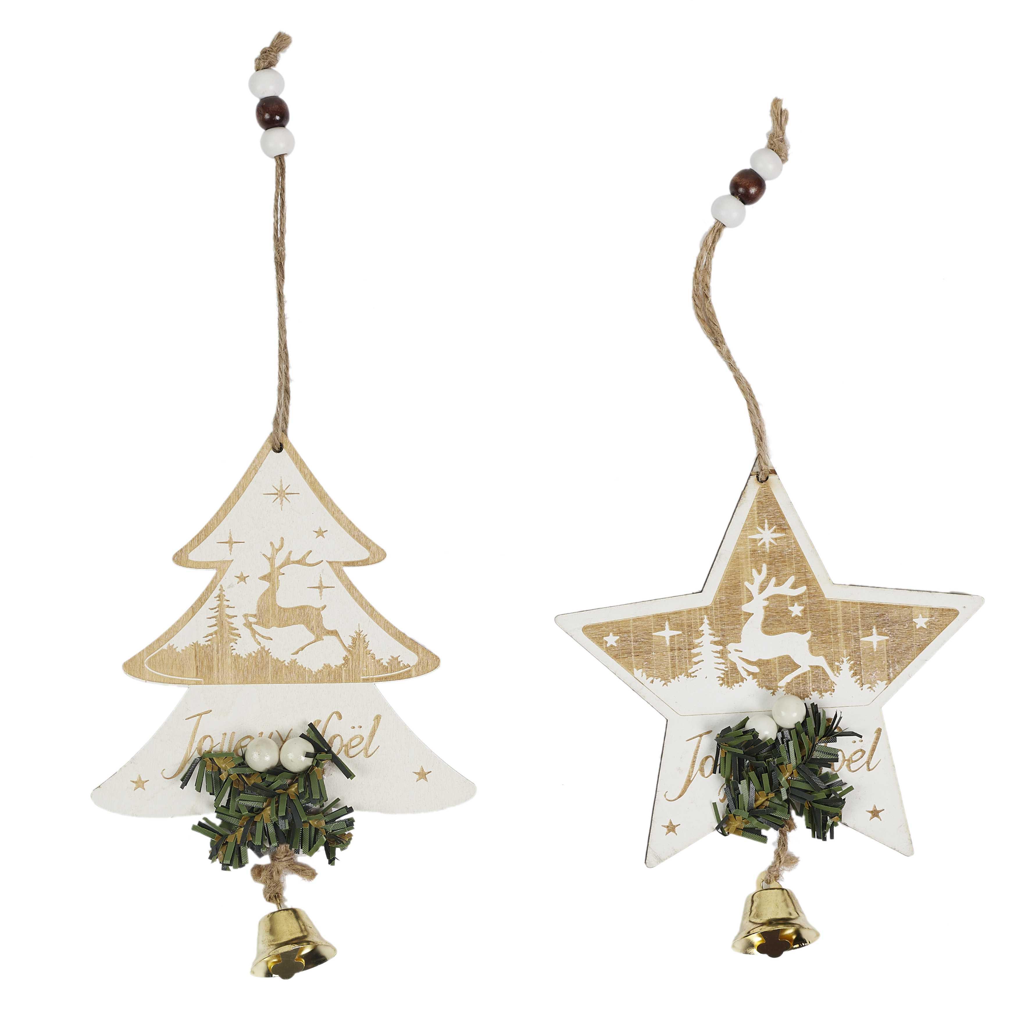 SUSPENSION ETOILE ET SAPIN ENNEIGE AVEC CLOCHE