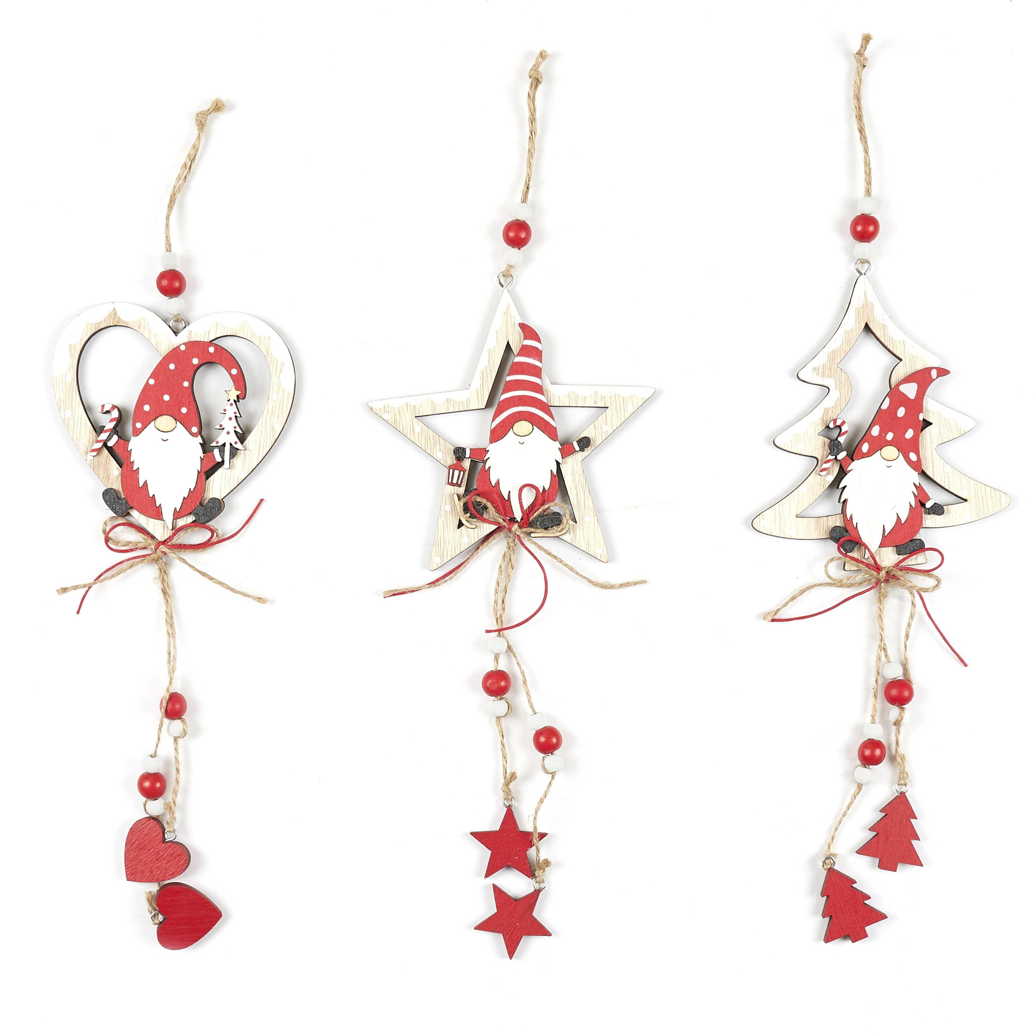 SUSPENSION SAPIN ETOILE COEUR LUTIN BOIS ROUGE