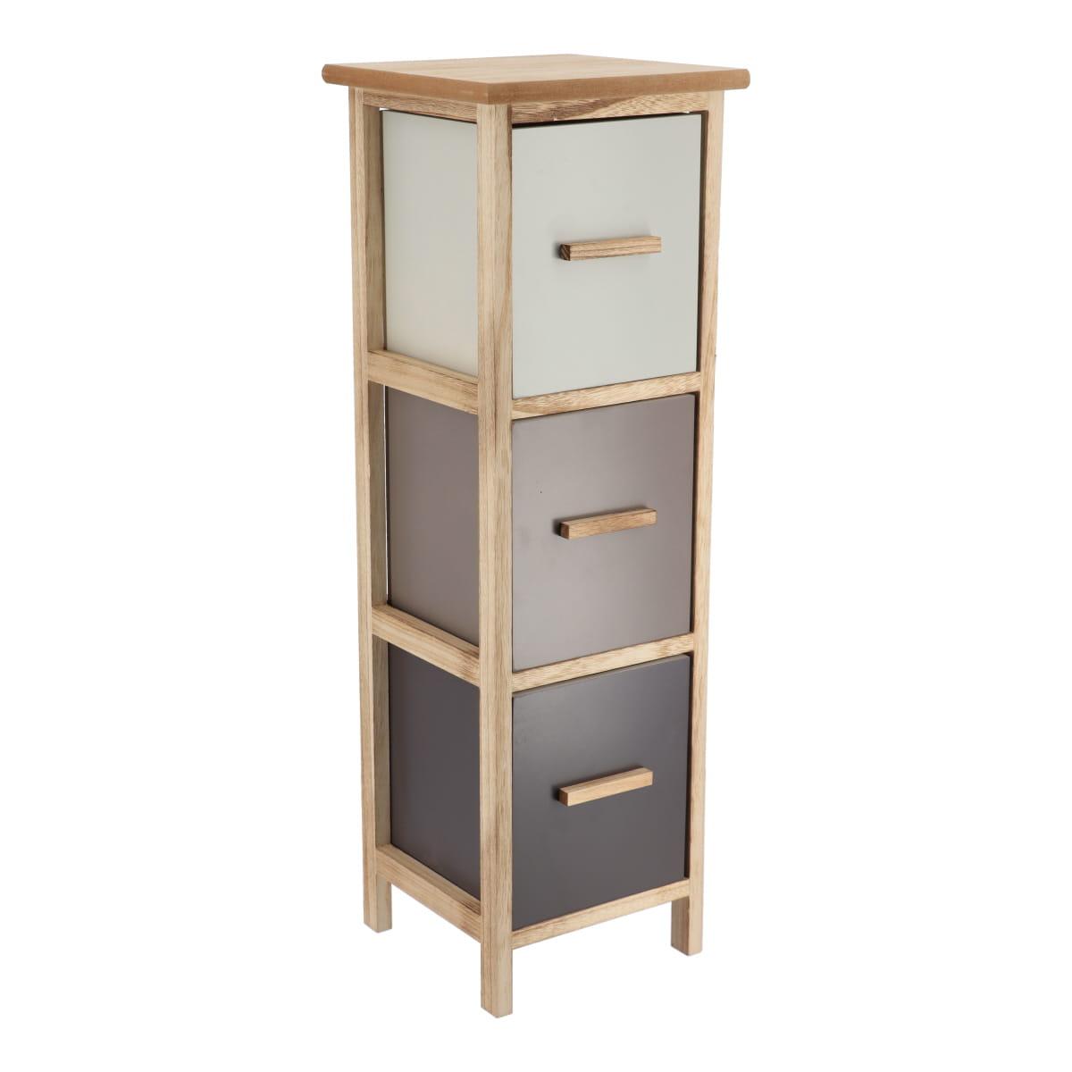 MEUBLE PAULOWNIA 3 TIROIRS POIGNEES BOIS DEGRADE TAUPE