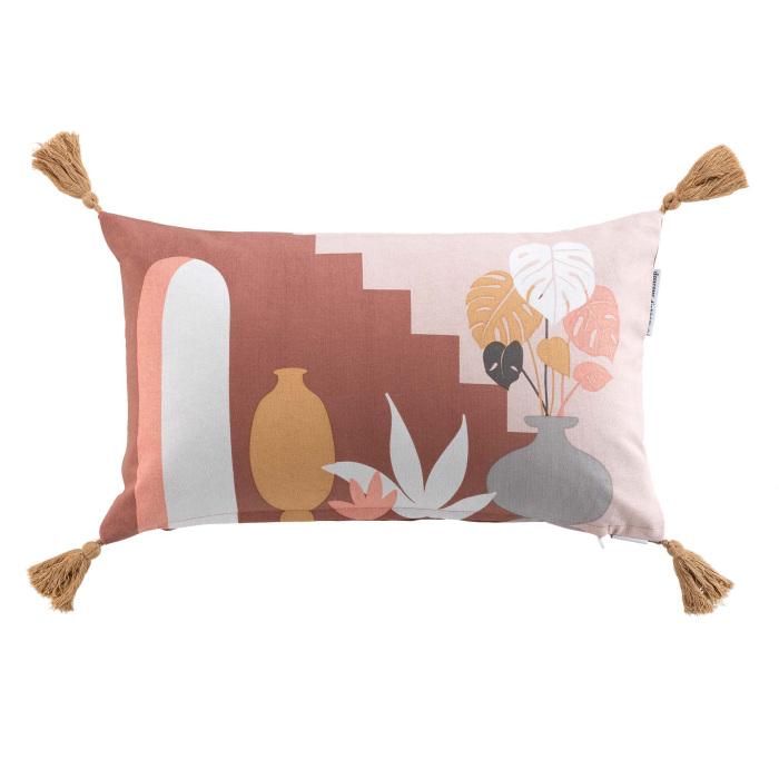 COUSSIN POMPONS 30X50CM COTON IMPRIME TERRALINA