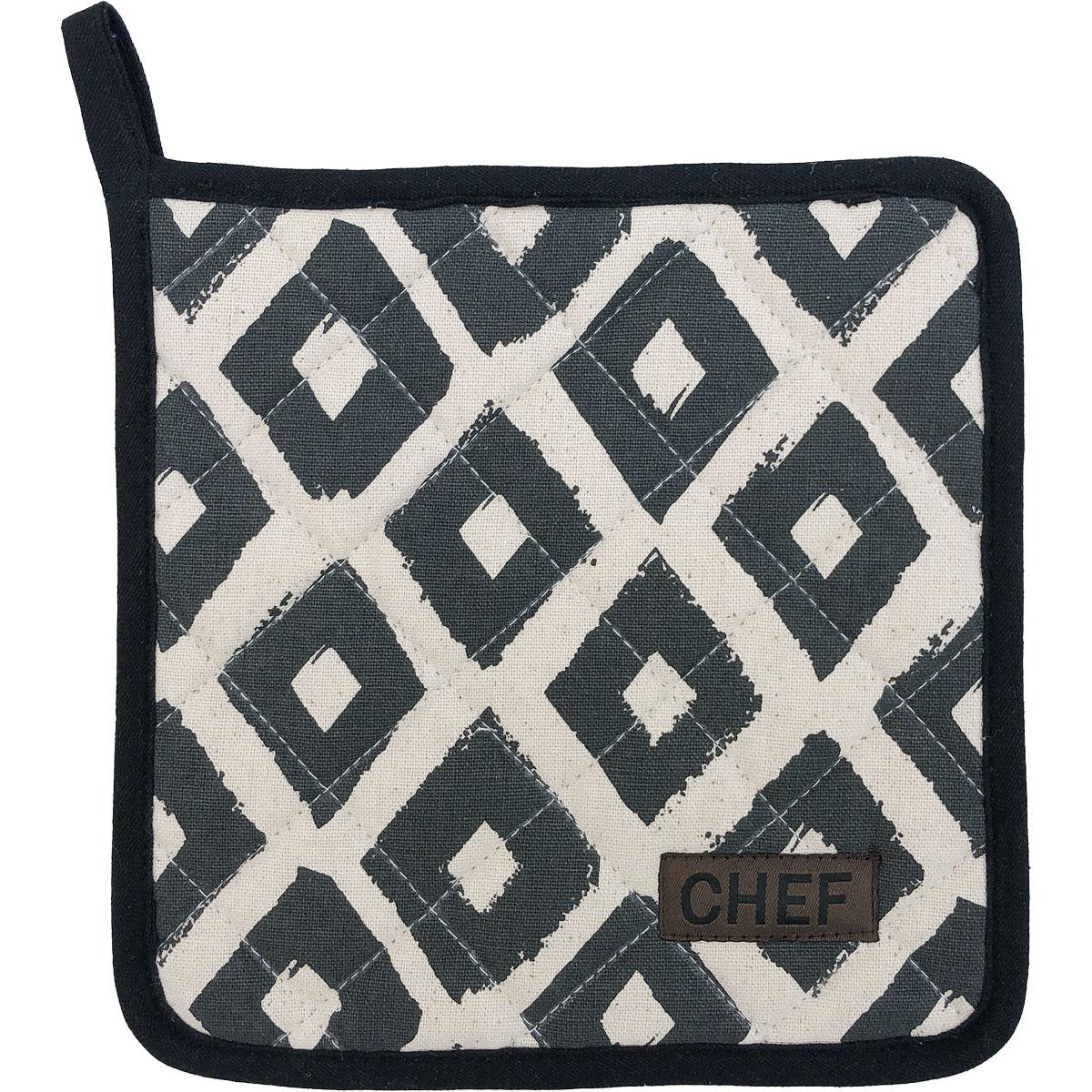 MANIQUE CHEF LOSANGE 20X20CM COTON NOIR