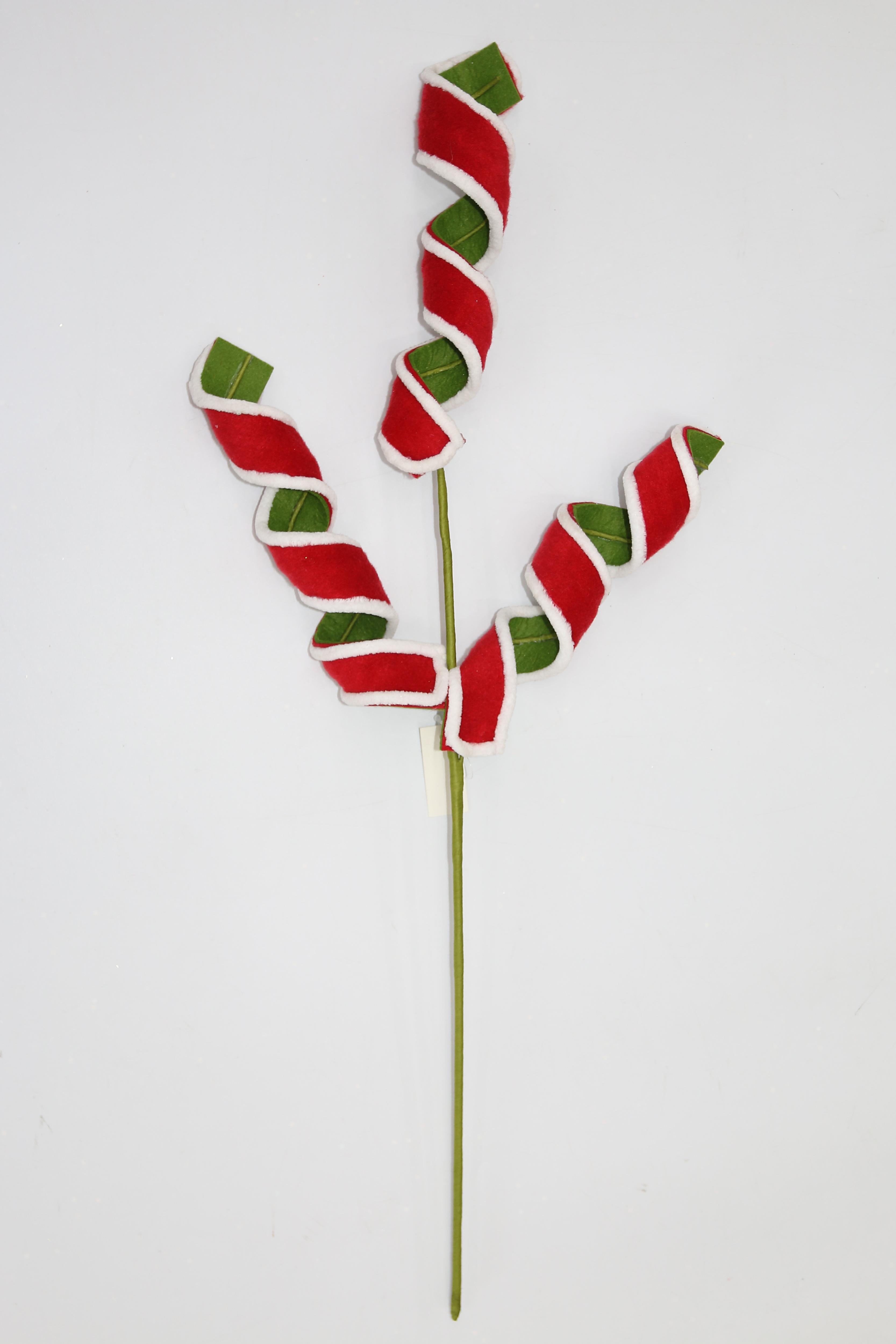 TIGE DECORATIVE TORSADEE VELOURS H.72CM ROUGE VERT