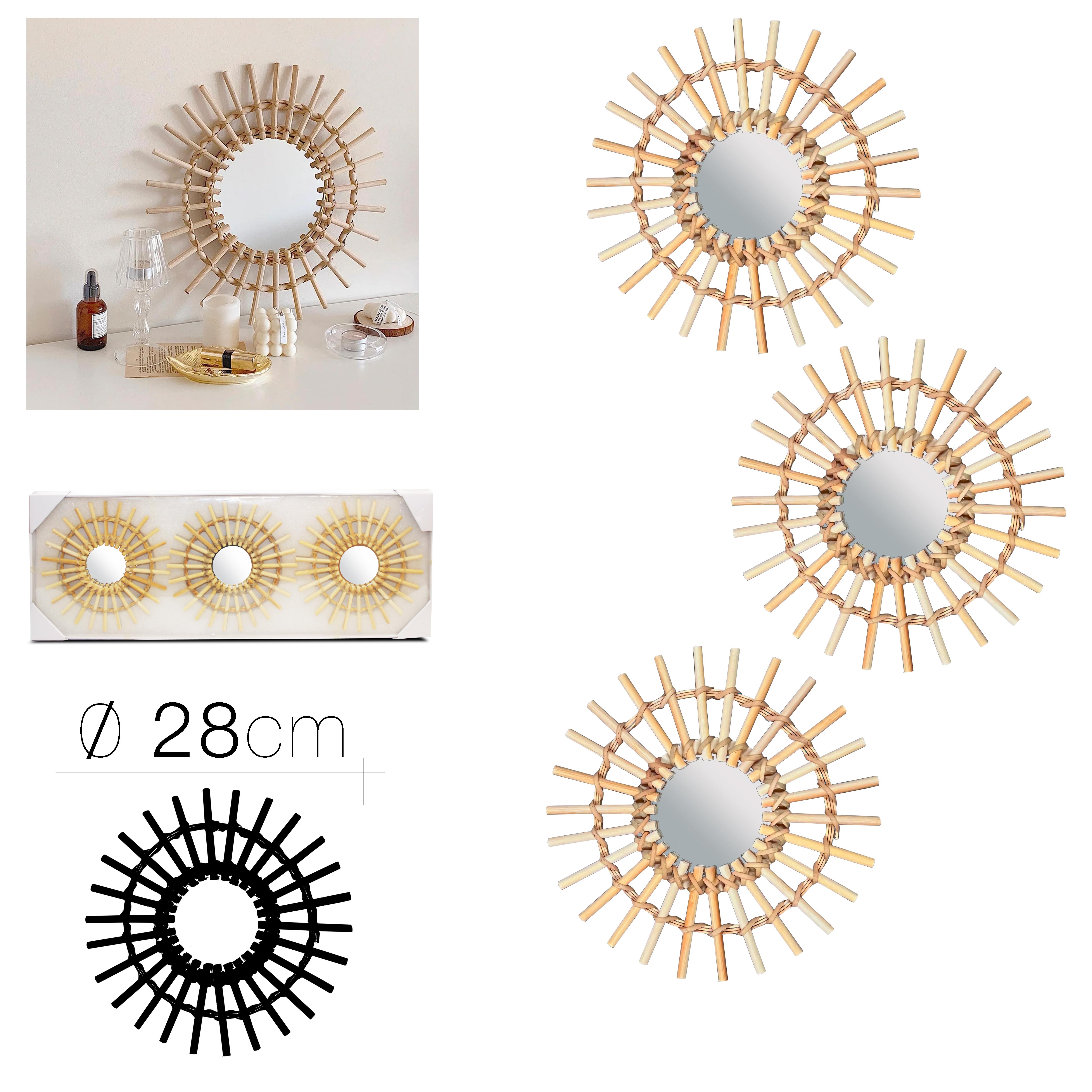 MIROIRS ROND BAMBOU X3 PIECES D.28CM