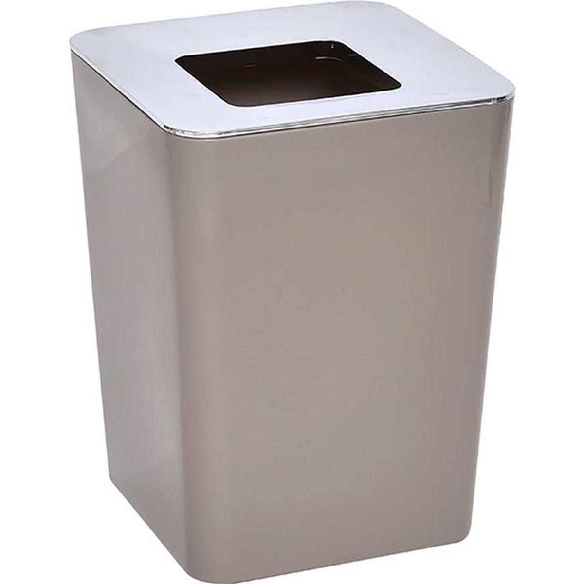 POUBELLE CARREE COUVERCLE CHROME TAUPE