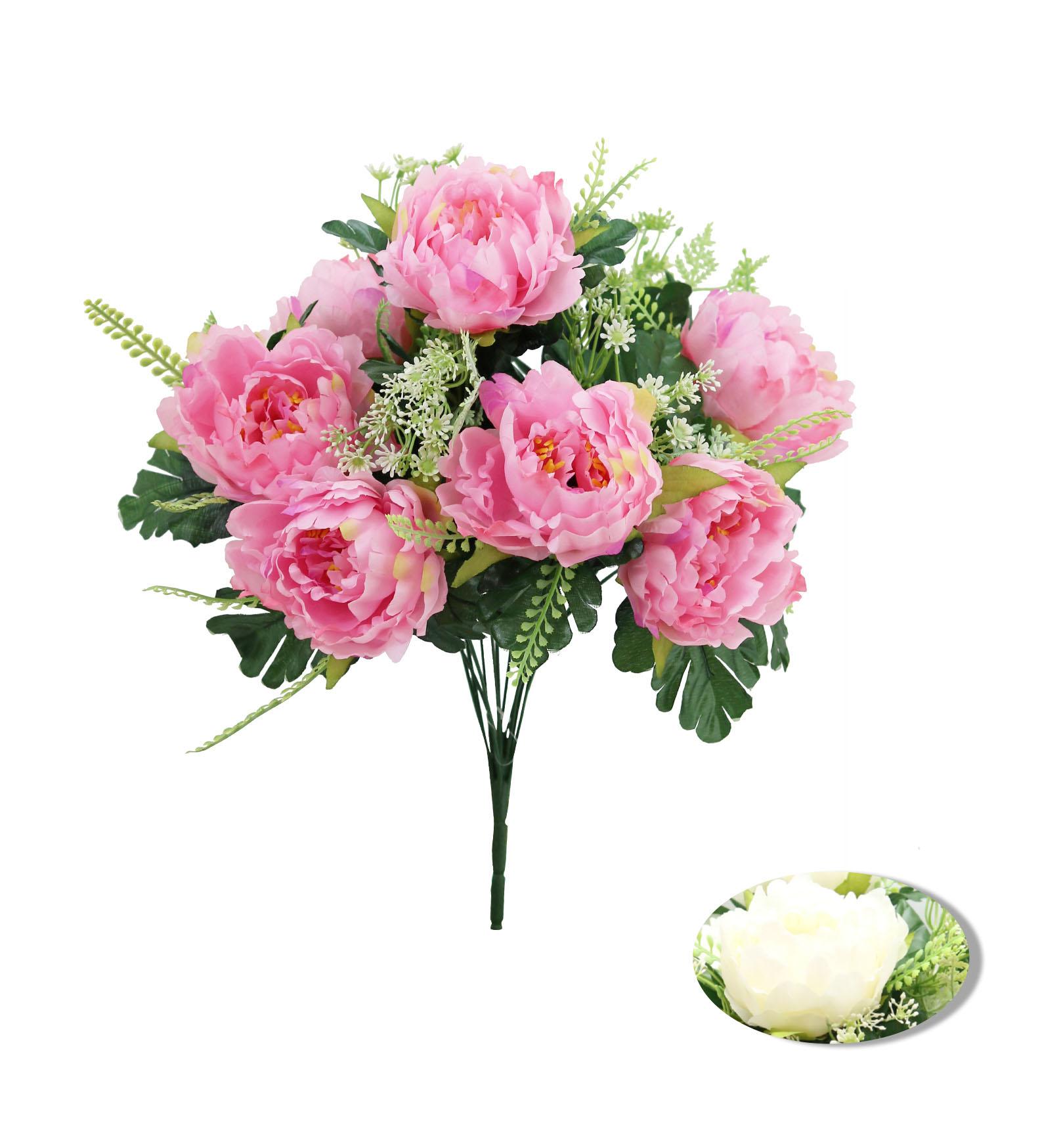 BOUQUET PIVOINES ET FEUILLAGES H.50CM COULEURS ASSORTIES