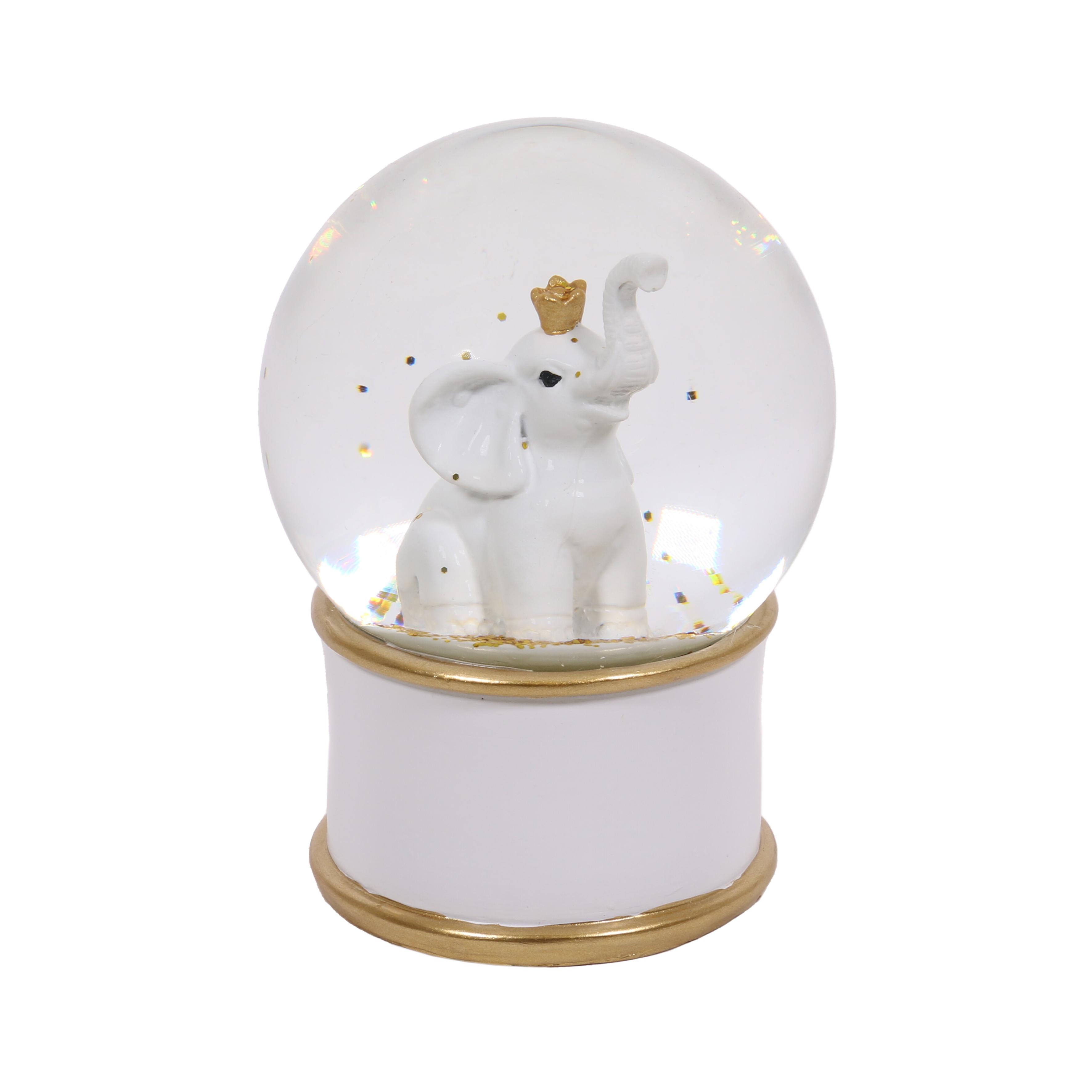 BOULE NEIGE BLANC ET DOREE ELEPHANT D.10CM