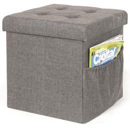 COFFRE POUF PLIABLE TISSU GRIS FONCE