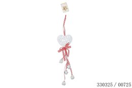SUSPENSION COEUR GRELOTS RUBAN VICHY 9X2.5X37CM