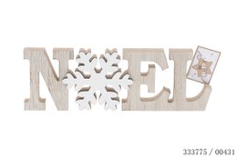 DECO NOEL 10X2.5X22CM BOIS FLOCON BLANC