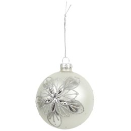 BOULE NOEL VERRE BLANCHE ET ARGENTE 8CM