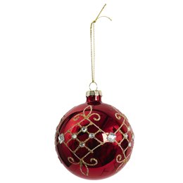 BOULE NOEL VERRE ROUGE ET DOREE 8CM