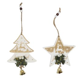 SUSPENSION ETOILE ET SAPIN ENNEIGE AVEC CLOCHE