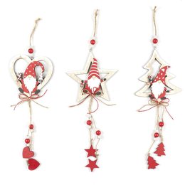 SUSPENSION SAPIN ETOILE COEUR LUTIN BOIS ROUGE