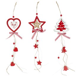 SUSPENSION SAPIN ETOILE ET COEUR ROUGE BLANC ET BOIS
