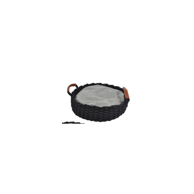 PANIER ROND CORDE ANSES D.50XH12CM NOIR COUSSIN AMOVIBLE