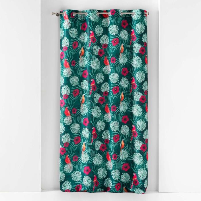 RIDEAU A OEILLETS 140X260CM IMPRIME CARACAS BLEU