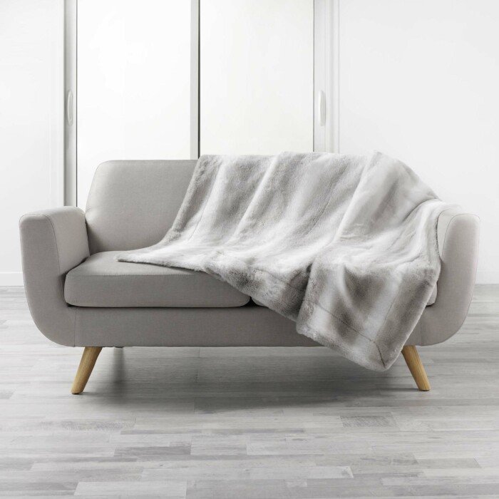 PLAID 125 X 150CM IMITATION FOURRURE COUGAR GRIS