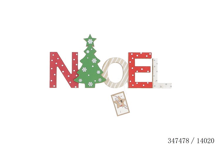 ORNEMENT NOEL 30X2X13.5CM BOIS ROUGE ET VERT