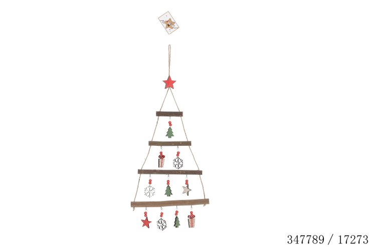 SUSPENSION SAPIN 22X1.5X51CM BOIS SUJETS DECORES