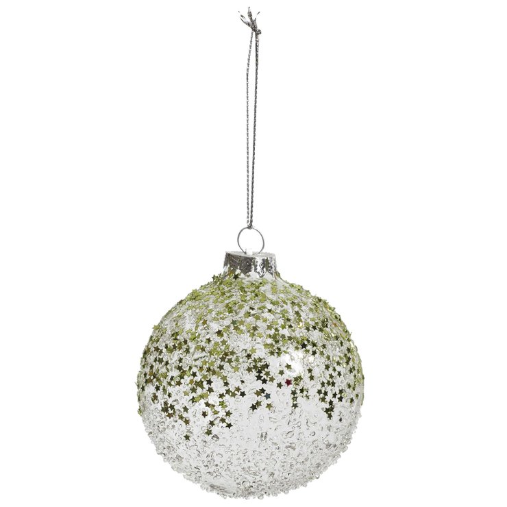 BOULE NOEL VERRE ETOILES VERTES 8CM
