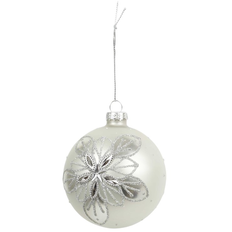 BOULE NOEL VERRE BLANCHE ET ARGENTE 8CM