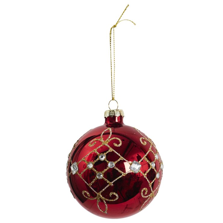 BOULE NOEL VERRE ROUGE ET DOREE 8CM