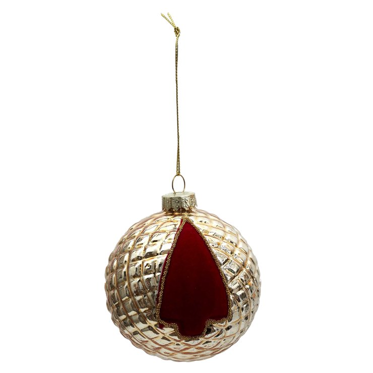 BOULE NOEL VERRE GAUFFRE SAPIN ROUGE 8CM
