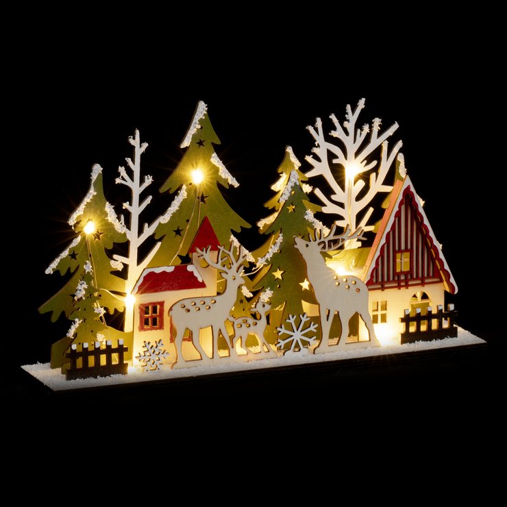 DECO NOEL INTERIEUR RENNE SAPIN 13LEDS BLANC CHAUD H.17CM