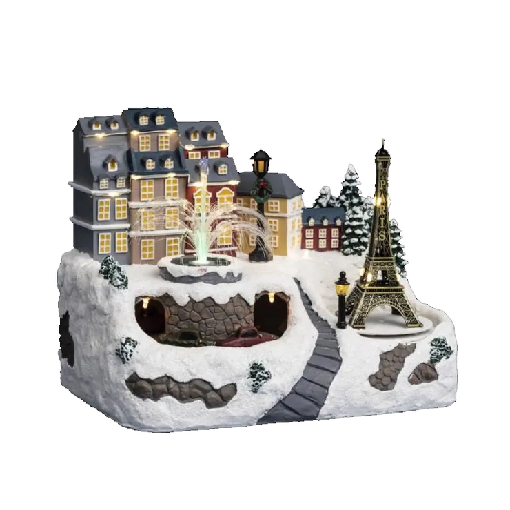 NUM 238 VILLAGE DE NOEL TOITS ET FONTAINE TOUR EIFFEL