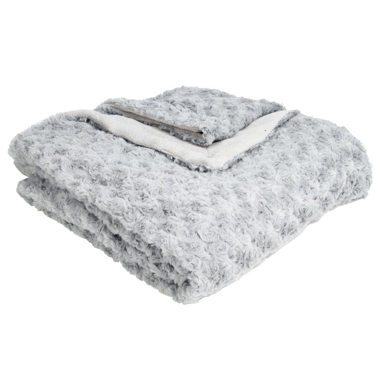 PLAID FOURRURE BOUCLEE GRIS CLAIR 120X160CM