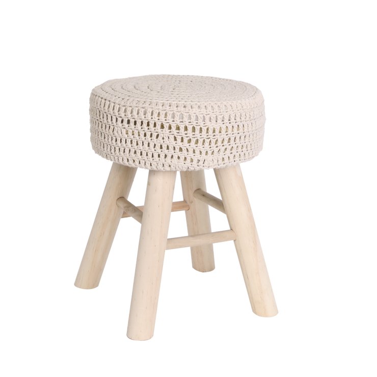 TABOURET TRESSE ROND MAILLE BEIGE D.44.5CM