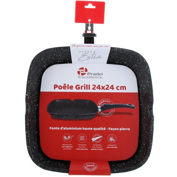 ESTIA POELE GRILL 24X24CM FACON PIERRE SANS MANCHE