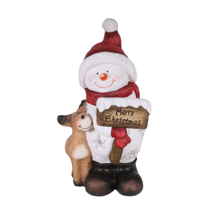 BONHOMME DE NEIGE ET RENNE LED H.41CM