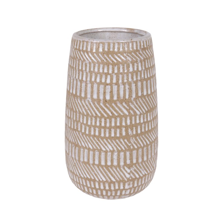 VASE CERAMIQUE BEIGE ET BLANC H.19CM