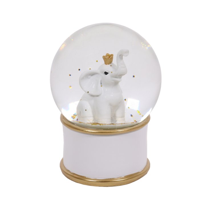 BOULE NEIGE BLANC ET DOREE ELEPHANT D.10CM