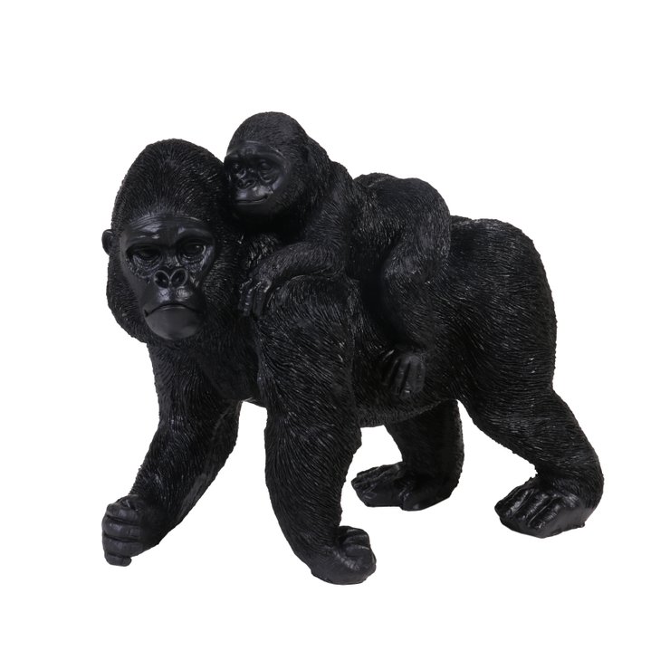 STATUE GORILLE ET BEBE NOIRE 20X16CM