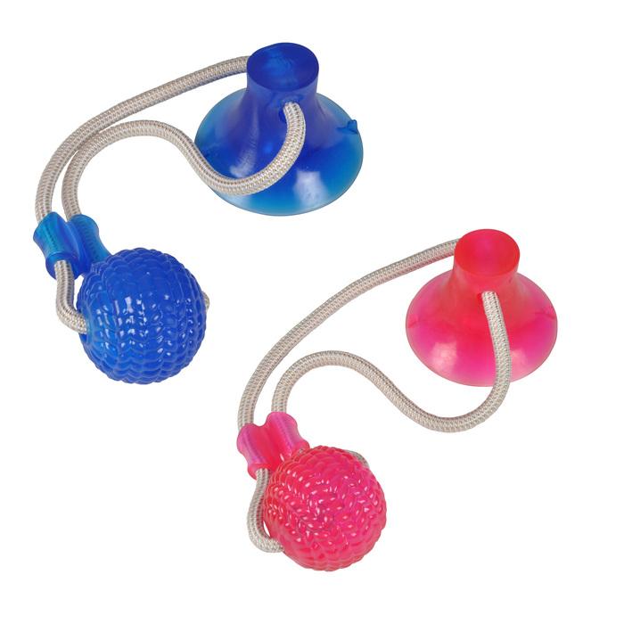 JOUET CORDE AVEC VENTOUSE 46CM BLEU OU ROUGE