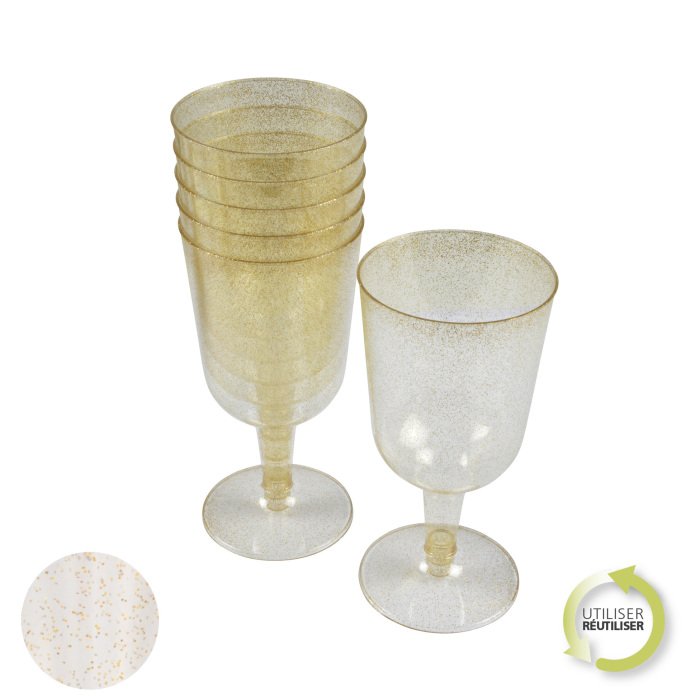 VERRE A VIN PAILLETTE 18CL OR X6 PIECES