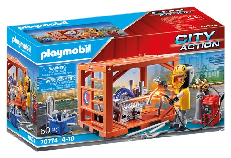 PLAYMOBIL OUVRIER ET CONTENEUR