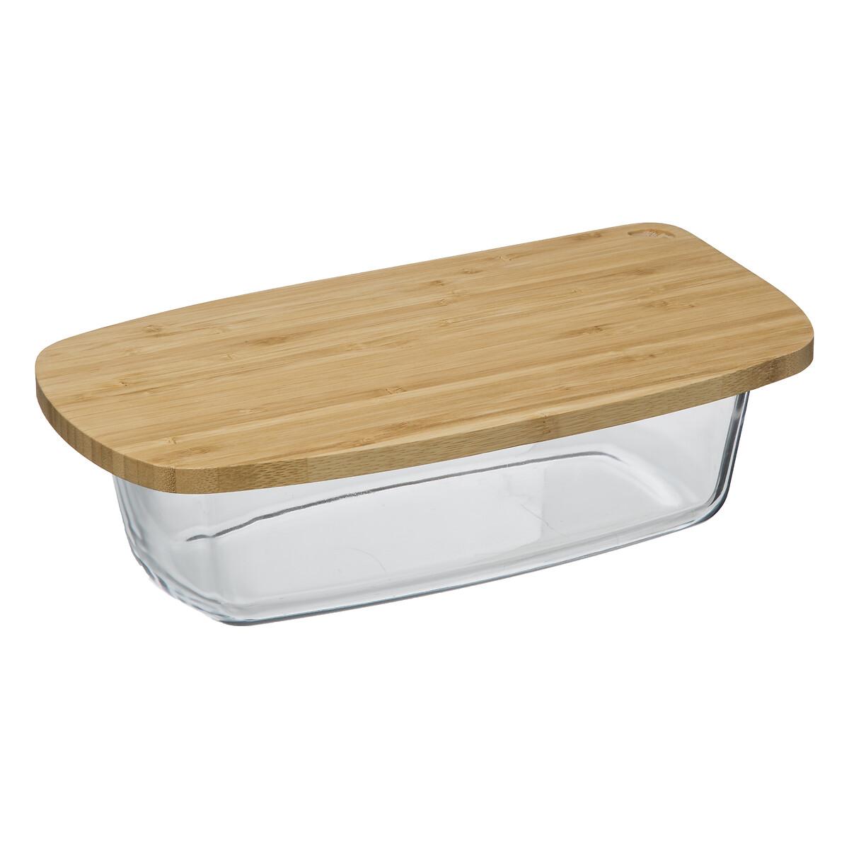 PLAT CAKE VERRE COUVERCLE BAMBOU 27X14CM