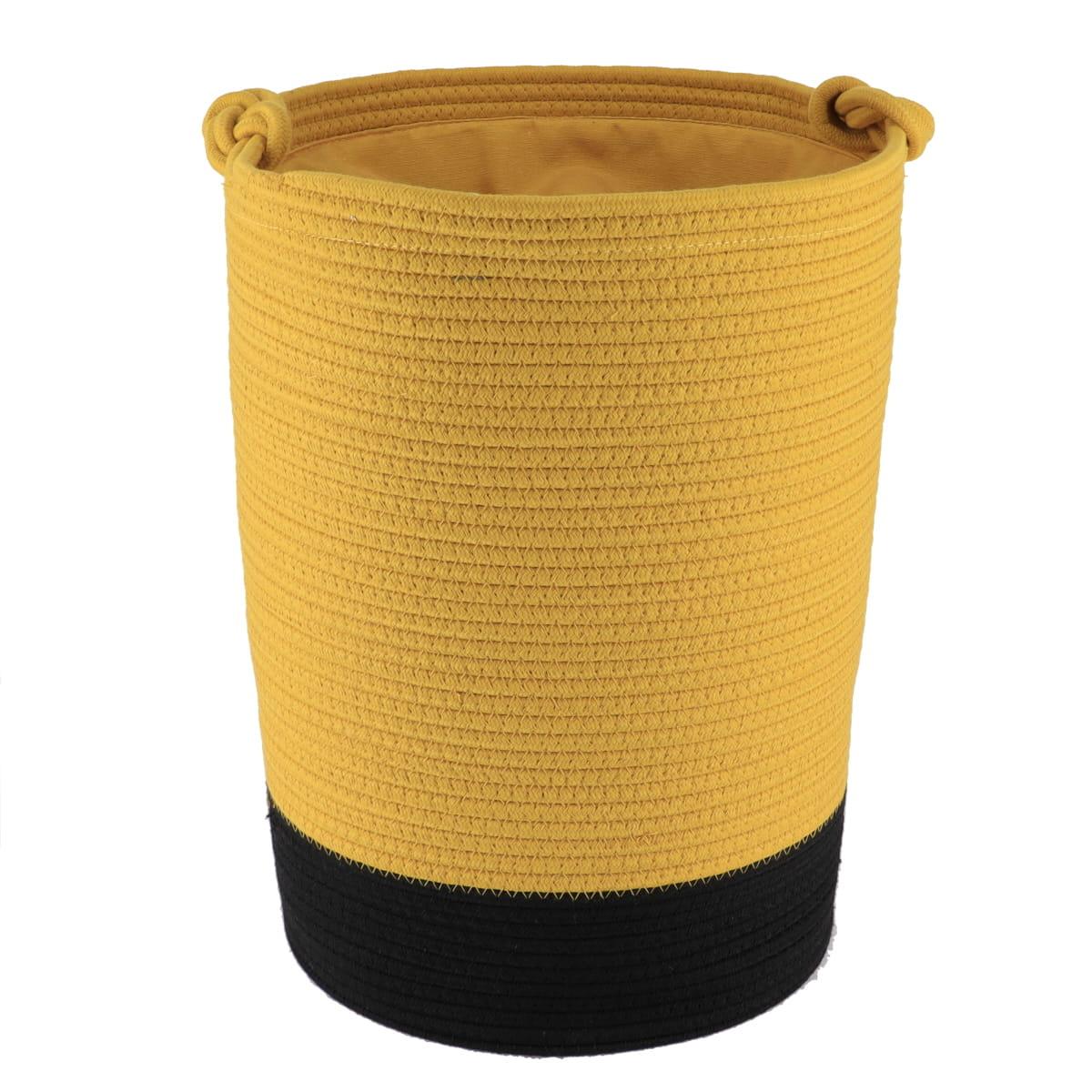 PANIERE LINGE RONDE PETIT MODELE COTON 45X33.5CM OCRE NOIR