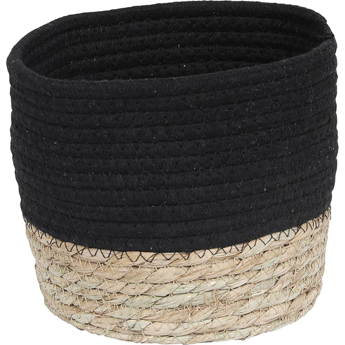 PANIER ROND COTON MATIERE VEGETALE NOIR NATUREL D.19X16CM