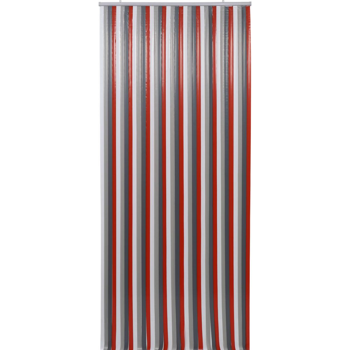 RIDEAU DE PORTE PLASTIQUE 90X220CM ROUGE BLANC GRIS