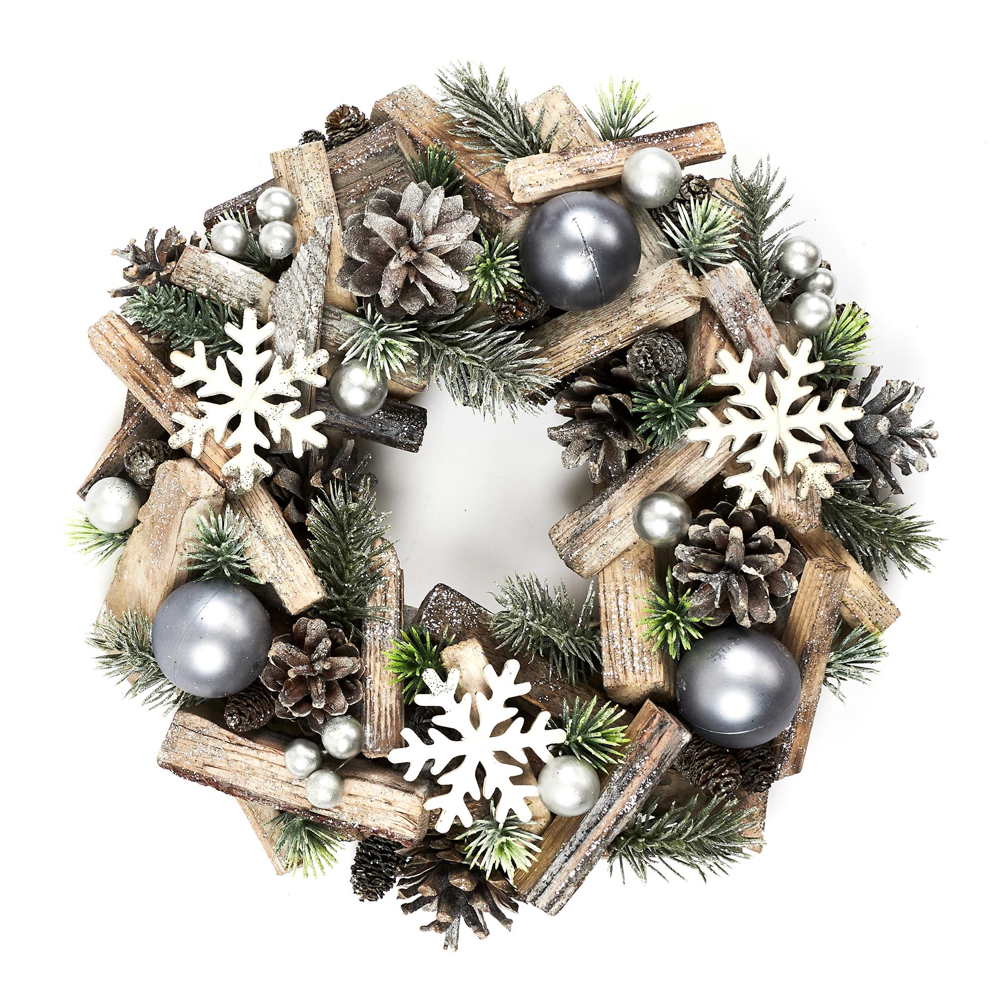 COURONNE DE NOEL PERLES ET FLOCONS 28CM
