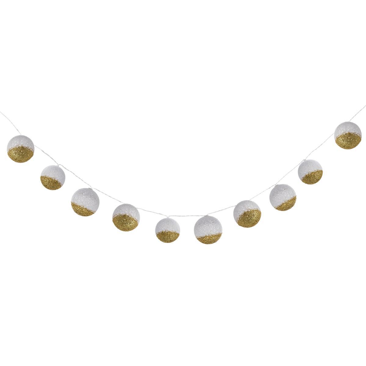 GUIRLANDE BOULES BLANC DORE