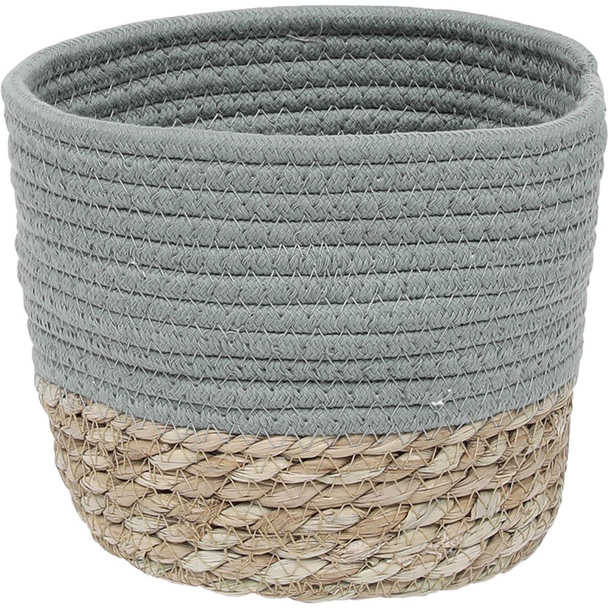 PANIER ROND COTON MATIERE VEGETALE VERT NATUREL D.19X16CM