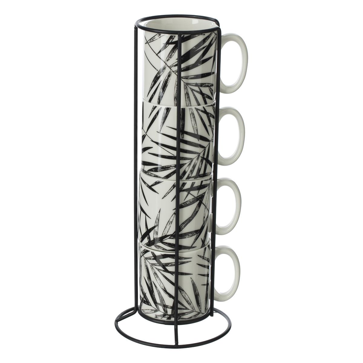 RACK 4 MUGS FLORAL GREEN 24CL