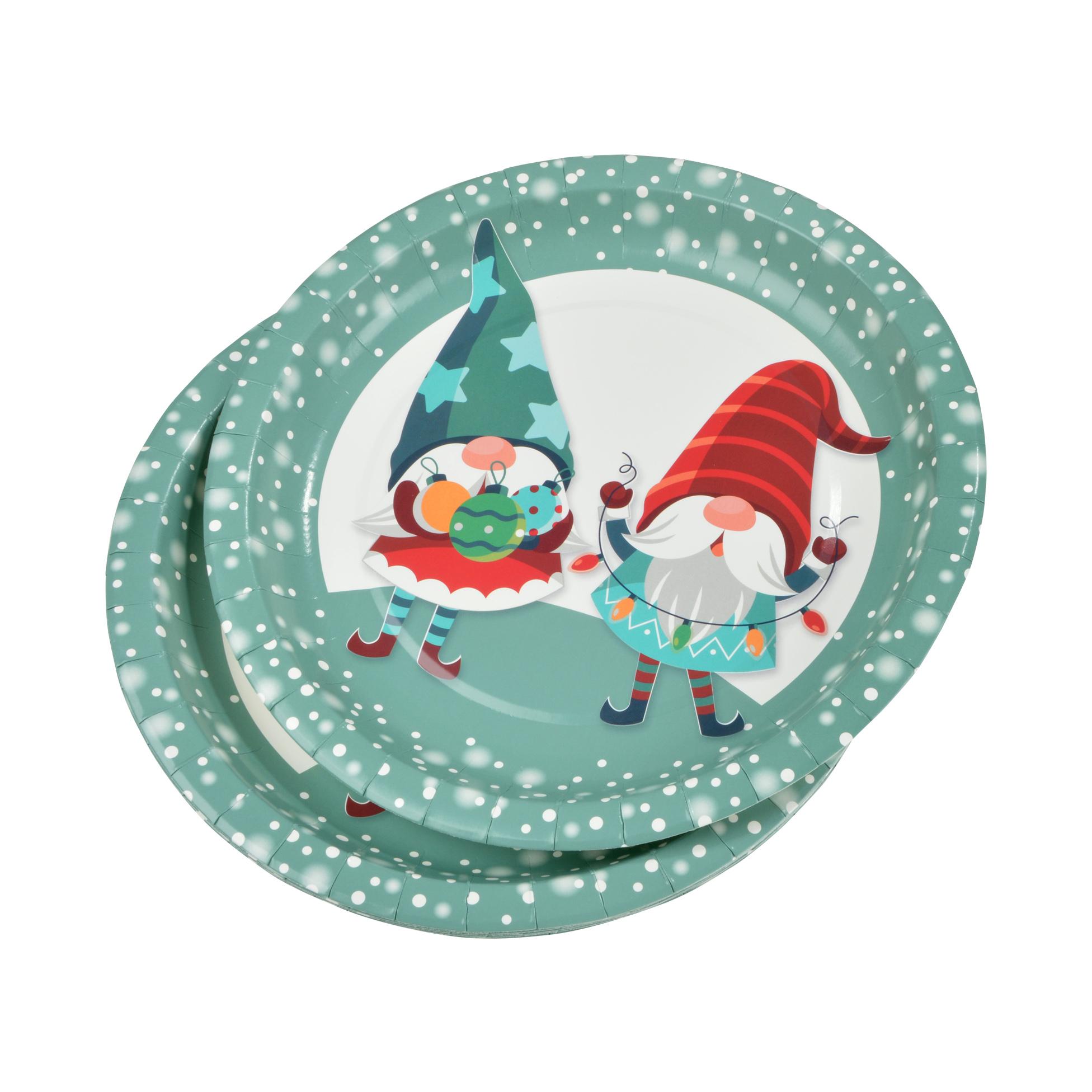 SET 6 ASSIETTES IMPRIMEES NOEL DECOR GNOMES D.23CM